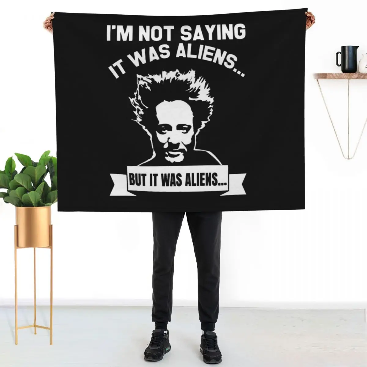 Фото Плед с принтом It-was-Aliens-Giorgio-A-Tsoukalos-T-Shirt-Black, устойчивый к выцветанию, прочный плед №2