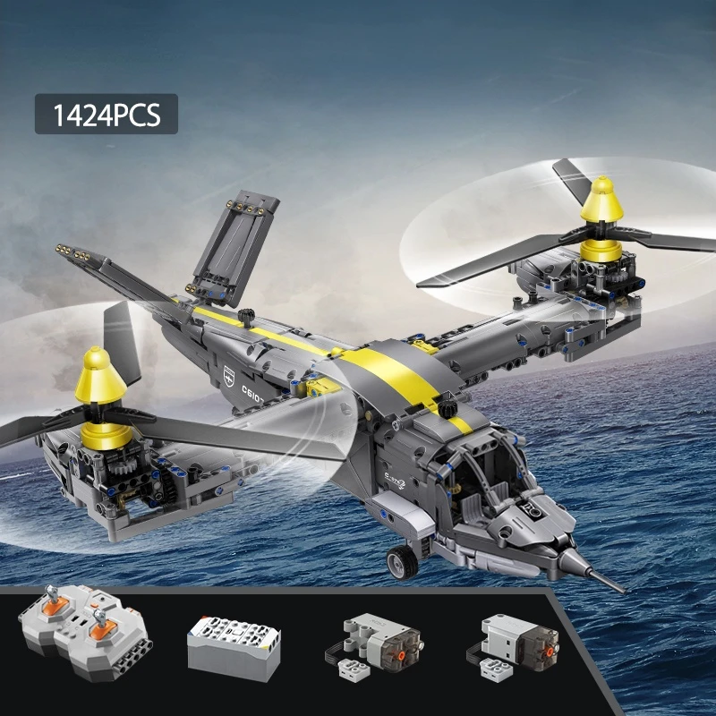 

1424pcs Weapon Technical RC Rotorcraft Fighter Building Blocks City Remote Control Airplane Helicopter Bricks Toys Boys