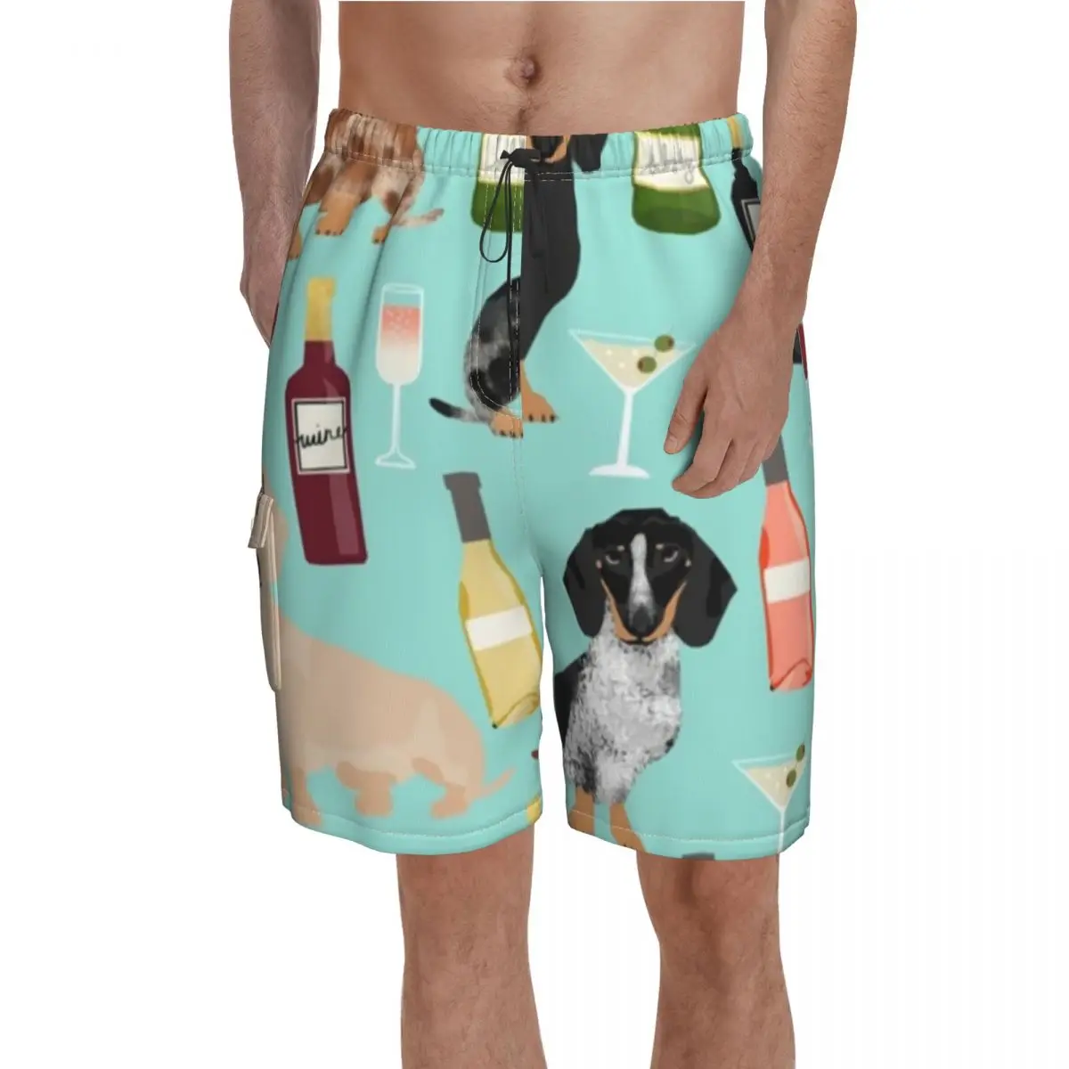 

Dachshund Wine Board Shorts Champagne Cocktails Board Short Pants Elastic Waist Pattern Print Swim Trunks Plus Size