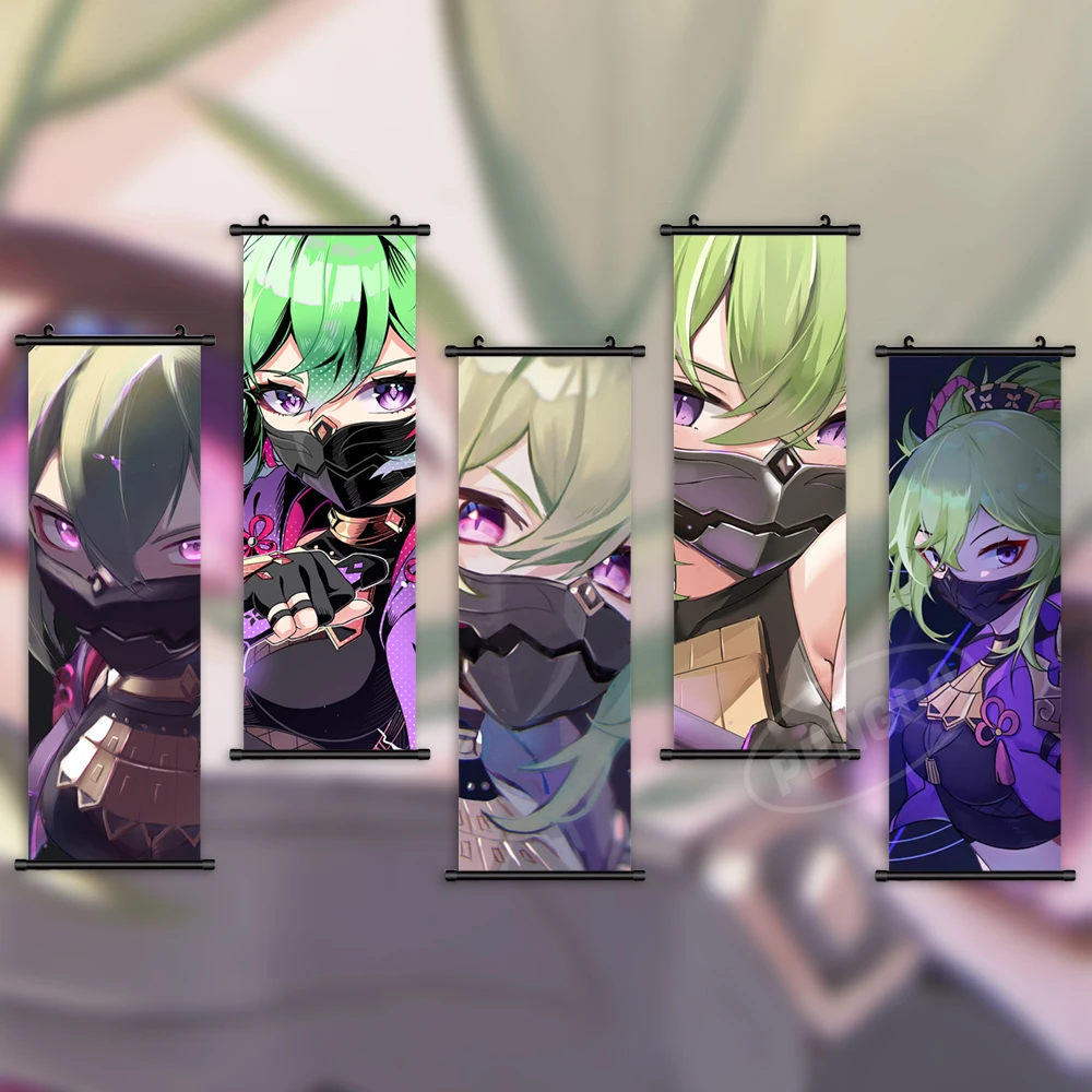 

Настенное украшение для дома, картина Genshin Impact, картина из игры, Свиток, подвесная картина, Куки шинобу, печатный холщовый постер для гостино...