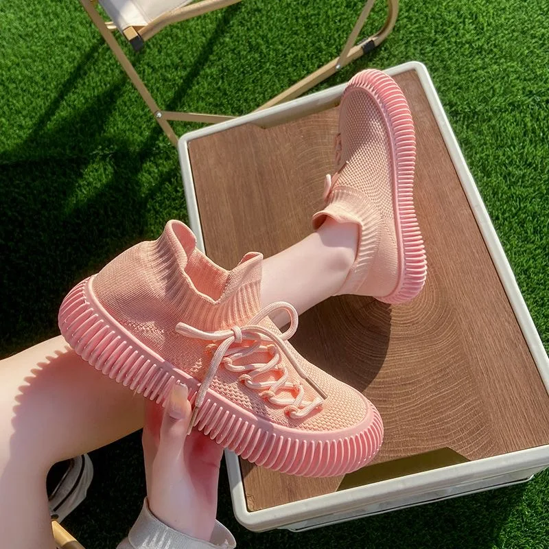 

Couple Shoes Sneaker Sock Shoes Breathable Cross Tie Platform Round Toe Casual Sport Lace Up Flats Shoes Women And Men Shoes