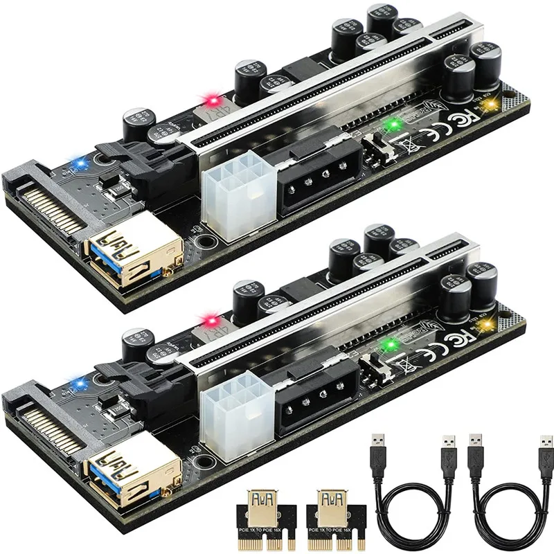 

Переходная карта VER009S PRO PCI-e, Райзер PCI Express PCIe 1X до 16X, Райзер с кабелем USB 3,0, кабель питания с 6 контактами на SATA для видеокарты, Новинка