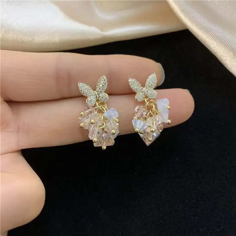 

New Trend Purple Crystal Stud For Women Girls Fashion CZ Butterfly Piercing Earrings Fairy Statement Earrings Wedding Jewelry
