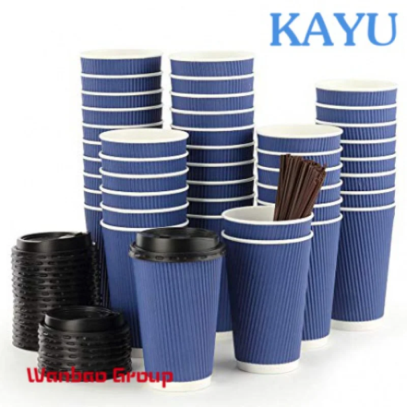 Disposable take away hot/cold drinking custom designs ripple paper coffee cup with lid