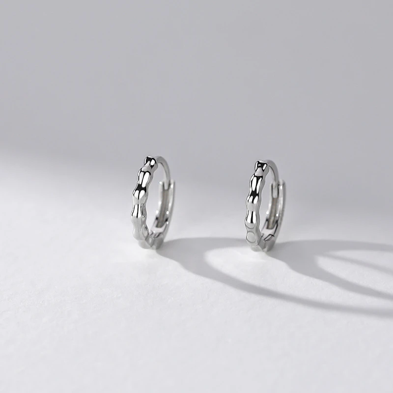 

Simple 925 Sterling Silver Bamboo Section Hoop Earrings For Women Korean Fashion Irregular Geometric Earrings Party Jewelry
