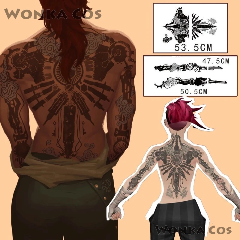 Игра LoL Arcane 2 Vi Косплей Костюм Дорсальная татуировка наклейка 47-53 см