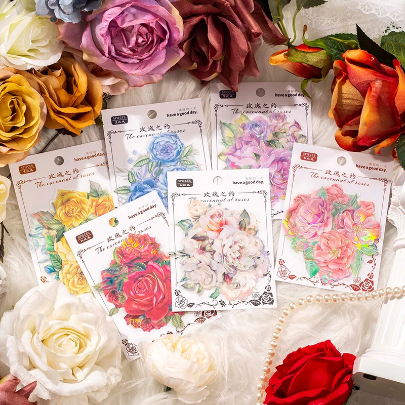 

5 pcs The crystal Flowers Stickers aesthetic Stick Labels Decorative Diary Album Scrapbooking material junk journal supplies