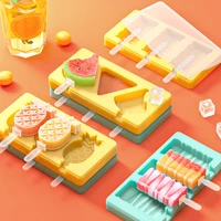 silicone ice cream mold popsicle mold with lid and sticks diy homemade ice cube tray cartoon cute image handmade kitchen tools