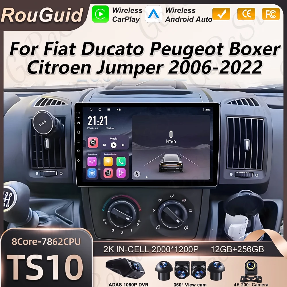 Фото Мультимедийный плеер Carplay Android 16 для Fiat Ducato, Peugeot Boxer, Citroen Jumper 2006-2022, 5G GPS, беспроводной, 2K, Wi-Fi №3