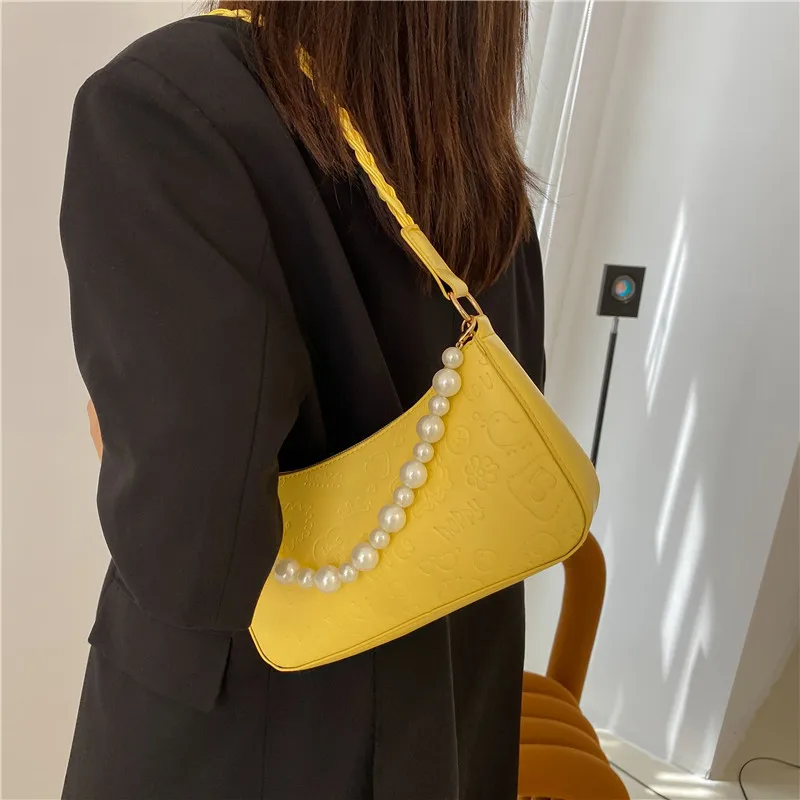 

Leisure Grace PU Leather Women Printed Underarm Bag Retro Handbags Fashion Pearl Girls Small Subaxillary Shoulder Bag Clutch