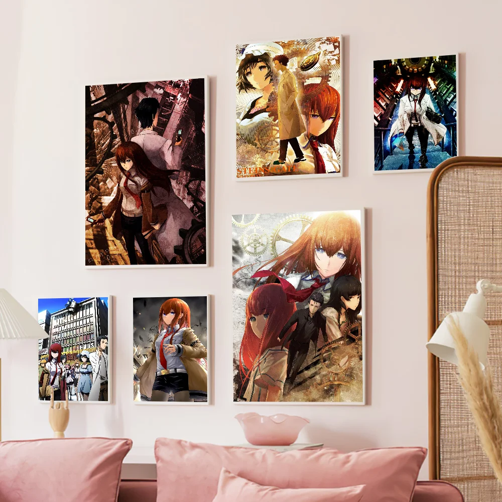 Japan Popular Sci-Fi Anime STEINS GATE Movie Sticky Posters Vintage Room Bar Cafe Decor Nordic Home