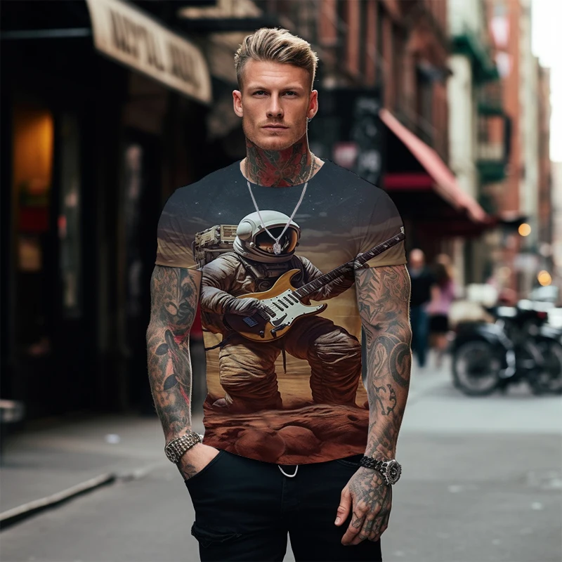 

Astronauts and Guitar 3D Fashion Printing T -shirt Men's Daily Loose Short -sleeved T -shirts Summer Comfortable Casual T -shirt
