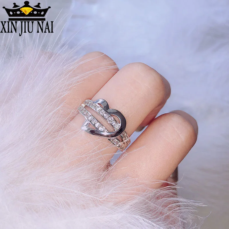 

Japan and South Korea trend exquisite love simulation real diamond heart-shaped female ring micro-inlaid hand jewelry 925 rings
