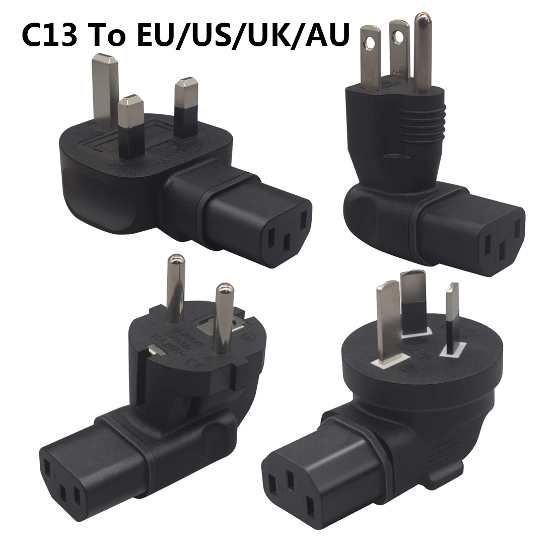 

10pcs IEC 320 C13 to US Nema 5-15P USA EU UK AU 3 Prong Euro 4.8mm AC Power Adapter Connector Extension Plug Socket Conversion