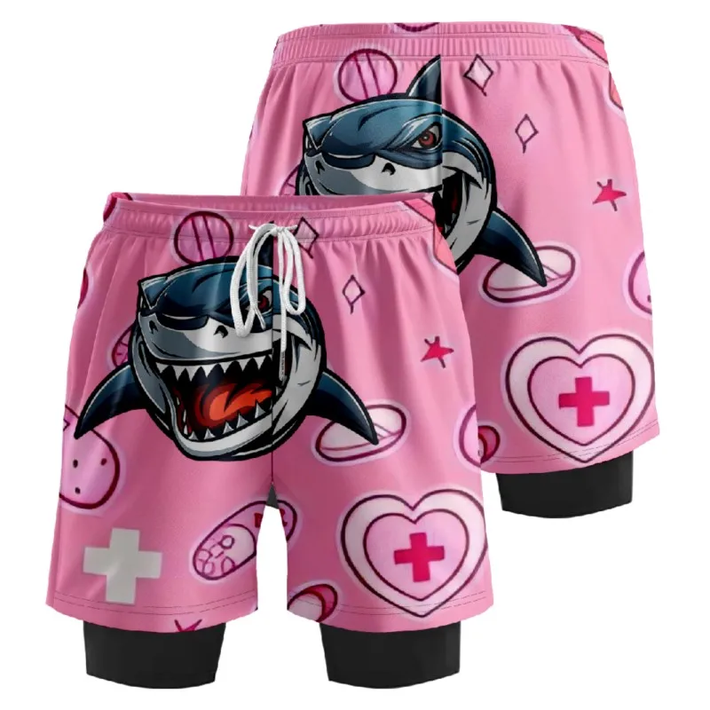 Шорты мужские/женские с 3D принтом акулы спортивные короткие штаны имитацией двух