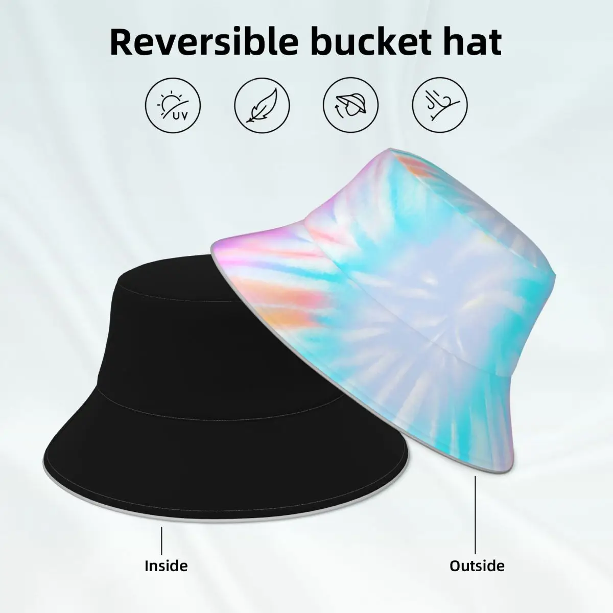 

Pastel Tie Dye Reflective Bucket Hat Colorful Print Double-sided Wear Hawaii Fisherman Hats Fashion Man Woman Sun Hat
