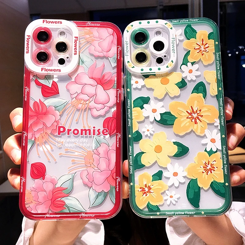 

Soft Flower Transparent Phone Case For iphone 11 12 13 Pro Max XS X XR 7 8 Plus SE 2020 Bumper Shockproof Back Cover