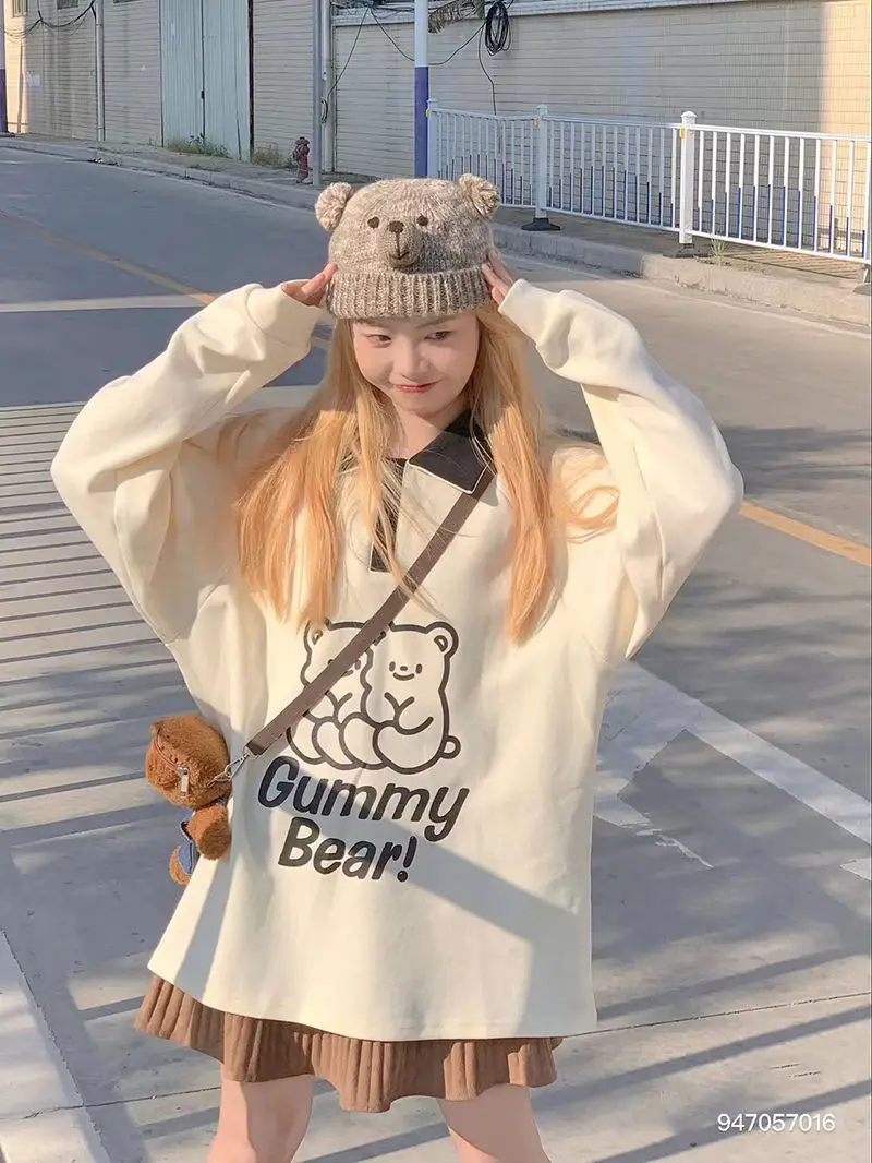 

Homemade Original 2022 Vintage American Polo Sweatshirt Women's Japanese Gummy Bear Raglan Sleeves Appear Thin loose