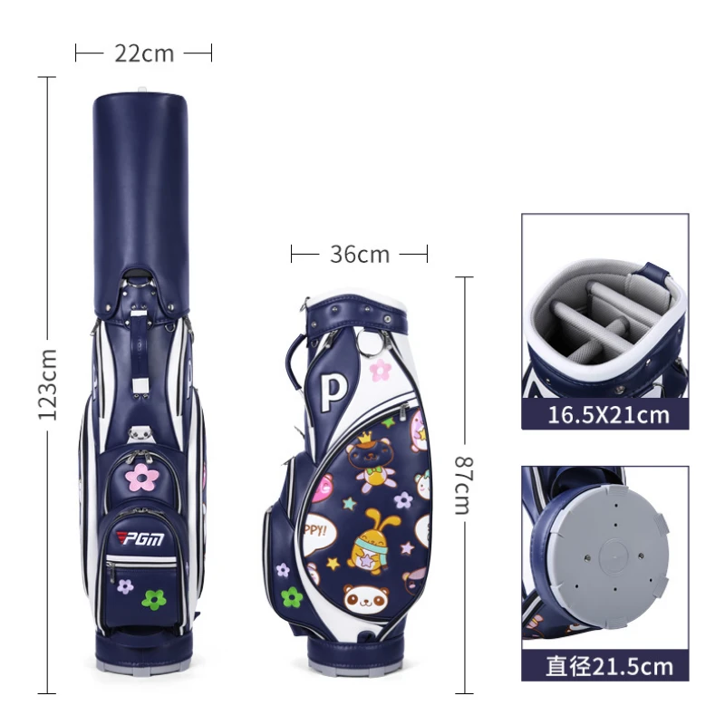 PGM Golf Women Standard Bag Lady Waterproof Microfiber TPU Real Leather Can Hold 13-14pcs Clubs Fashion Cute 3D Embroidery QB104