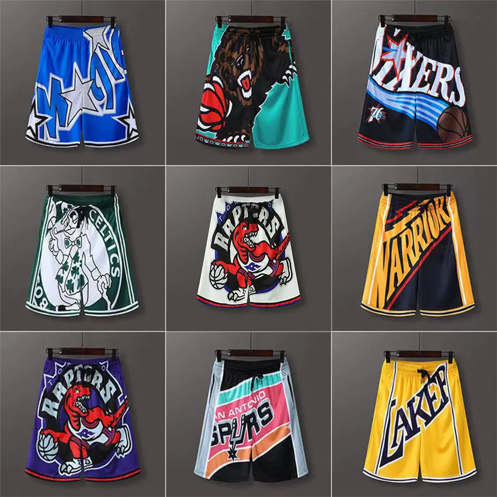 

2023 New American Basketball Pants Warriors Raptors Sports Training Men's Loose Oversized Sports Shorts Basketball Pants M-5xl