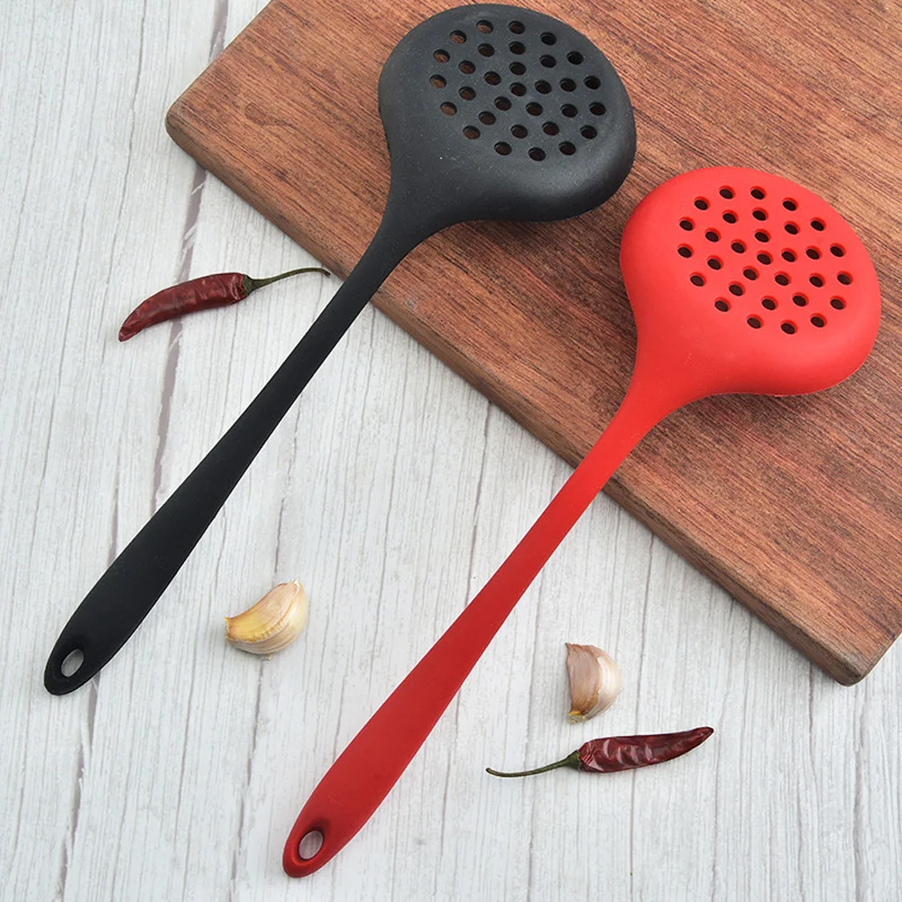 

Silicone Heat Resistant Sifting Home Cooking Tool Kitchen Gadget Filter Spoon Colander Strainer Oil Skimmer