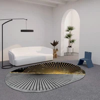 oval art carpet modern minimalist special shaped light luxury living room coffee table cushion bedroom rug golden line floor mat