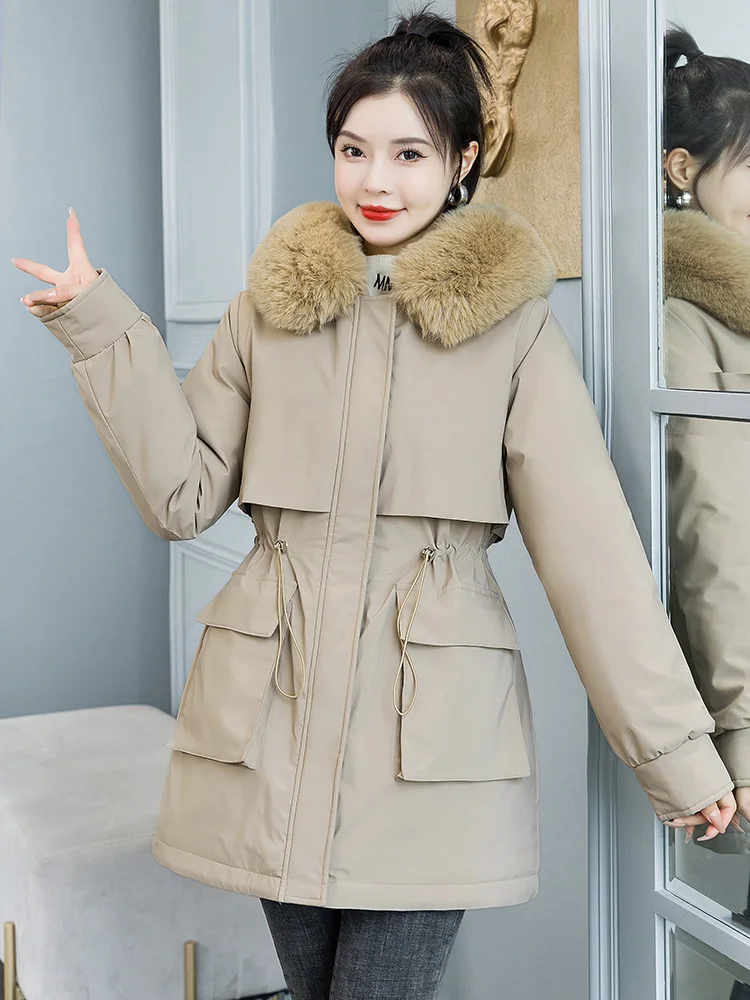 2023 Fashion New Winter Detachable Lnner Jacket Women Large Pocket Warm Casual Long Coat Hooded Cotton Parka