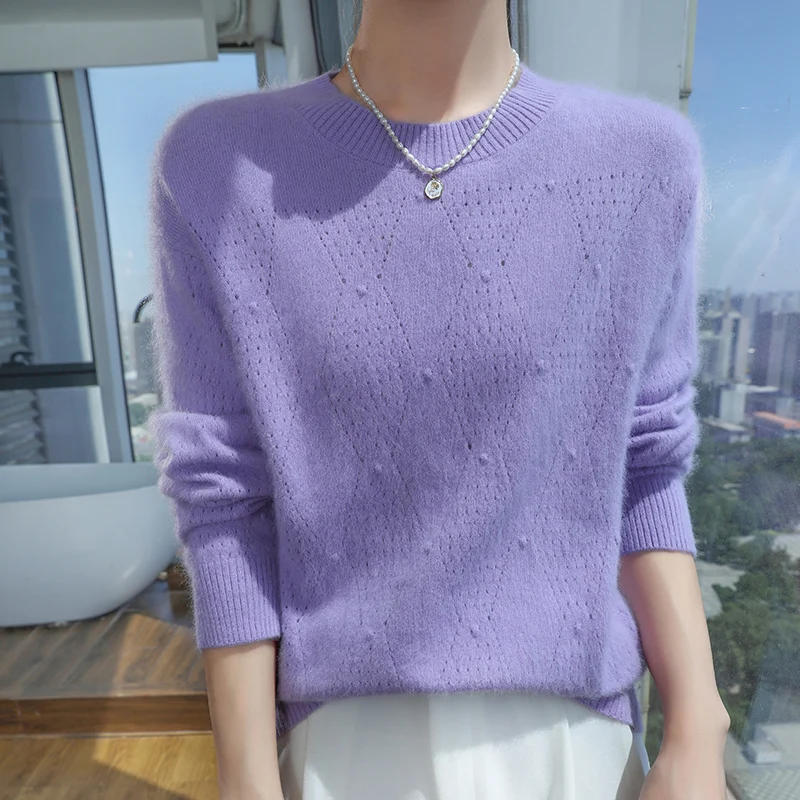 Новый зимний свитер из норковой шерсти с круглым вырезом женский пуловер вязаный