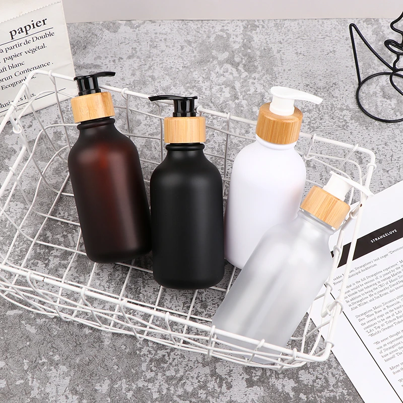 

500/300ML Soap Dispenser Bottle Kitchen Matte Refillable Hands Dishes Press Bottle Bamboo Wood Pump Bathroom Storage Bottle