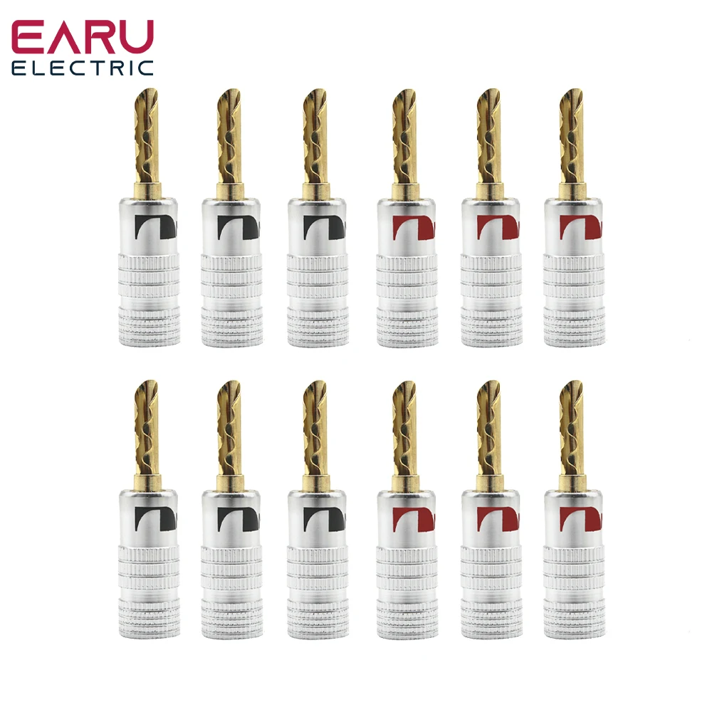 

12PCS Nakamichi Banana Plug 24K Gold Plated Copper BFA 4mm Banana Connector Male Speaker Plug Red Black