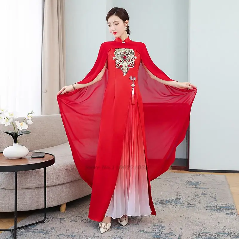 

2022 women cheongsam chinese traditional lace dresses mandarin collar qipao vestidos evening dress elegant oriental dress qipao
