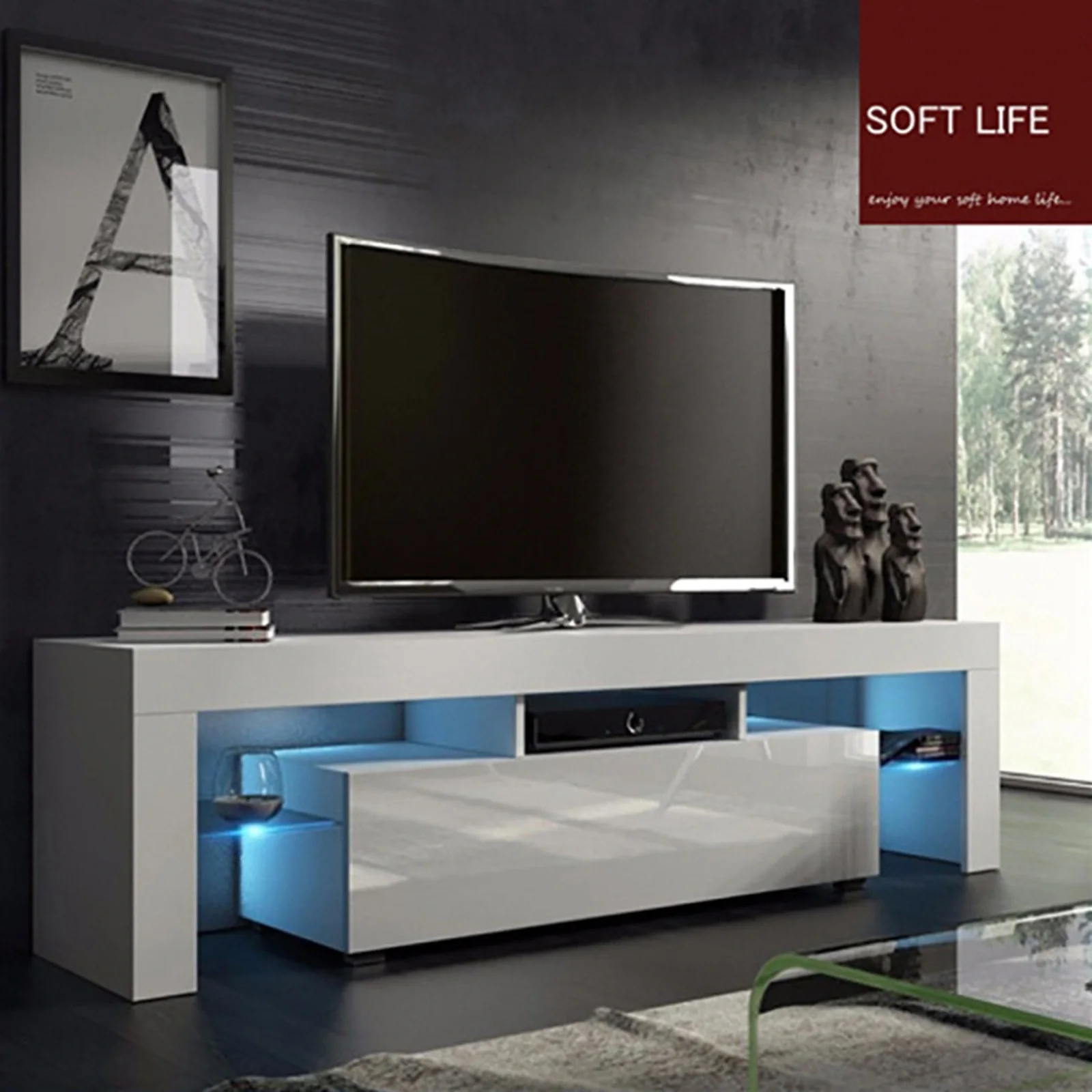

Modern Minimalist TV Cabinet Living Room With High-gloss LED Lights TV Cabinet