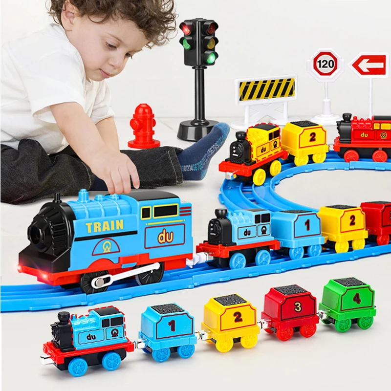 Электрический поезд Thomas большой размер магнитный маленький с дорожными фонарями