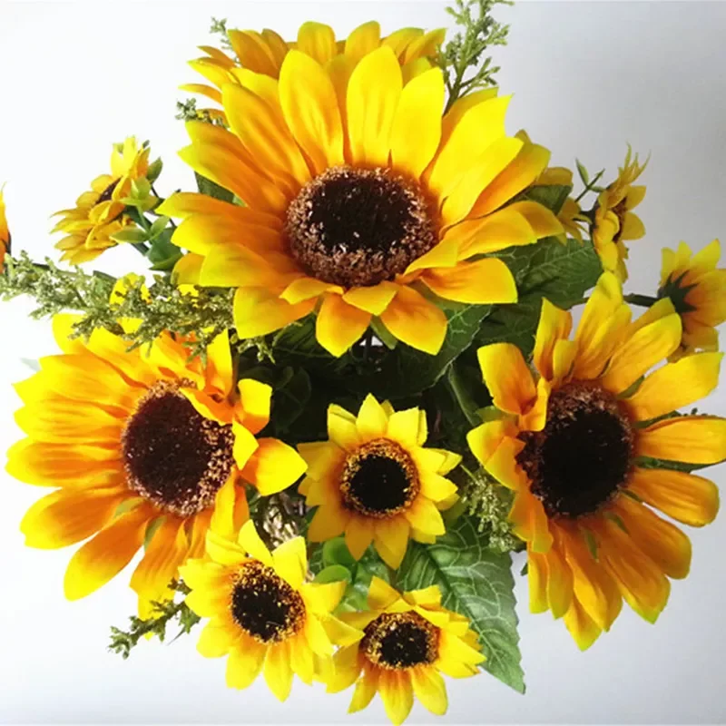 

13 Heads Yellow Silk Sunflower Artificial Flowers 7 Branch/Bouquet for Home Office Party Garden Hotel Wedding Decoration A5230