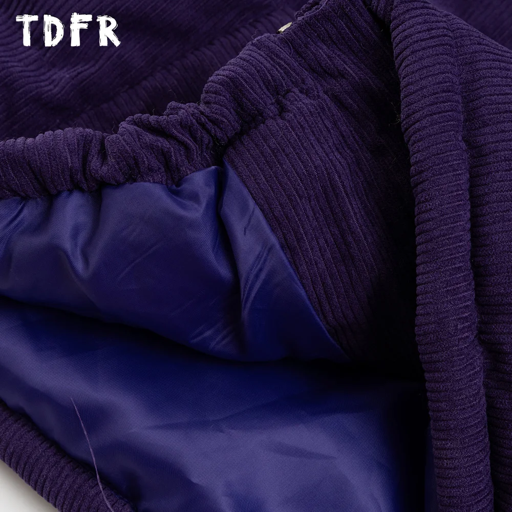 Вельветовая стеганая куртка с нашивкой и вышивкой мужская уличная зимняя