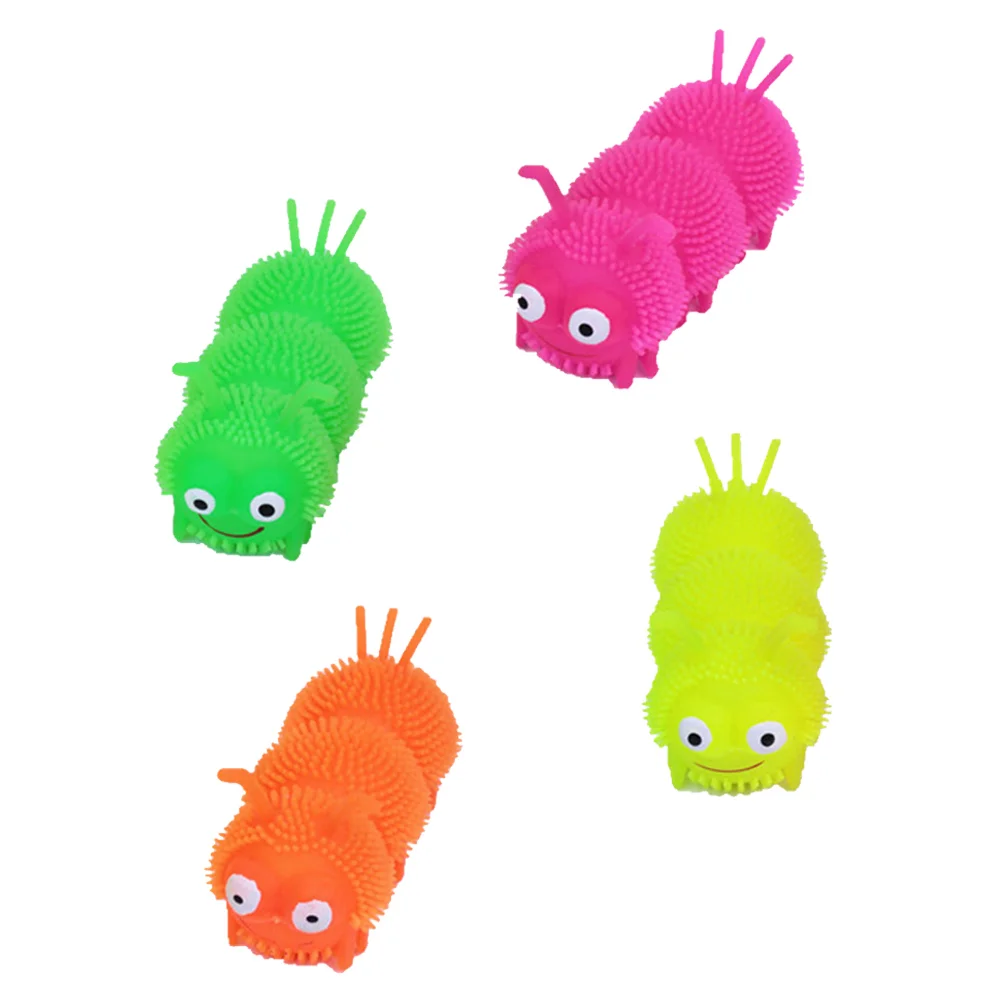 

4 Pcs Glowing Caterpillar Plastic Caterpillars Toy Toys Kids Squeezing Childrens Plaything Wrist Cartoon