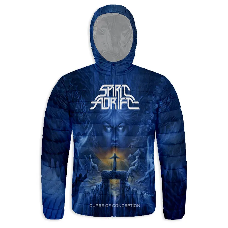 Новинка модный пуховик с 3D принтом духа адрифута рок на молнии капюшоном