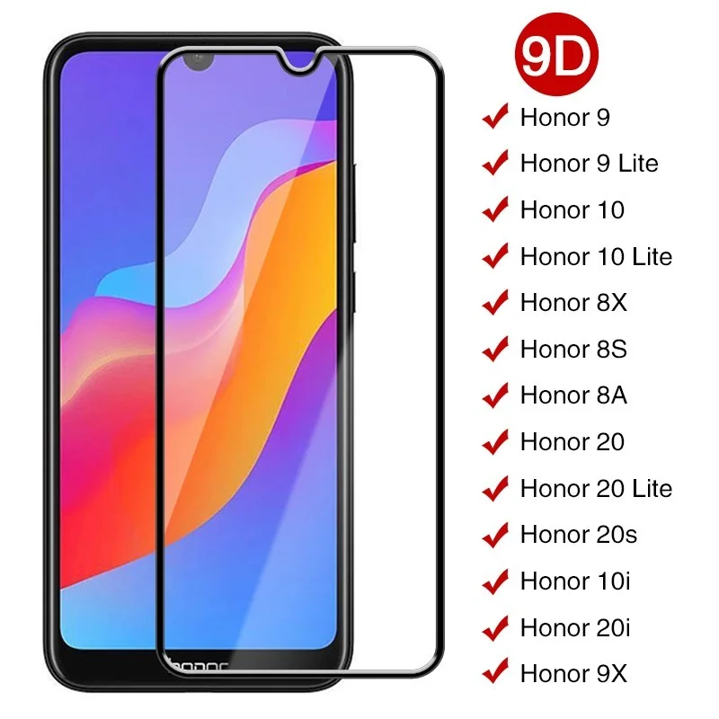 Закаленное стекло 9D для Huawei Honor 9 10 20 Lite 10i 20i 20s Защитное экрана 9X 8X 8S 8A - купить по