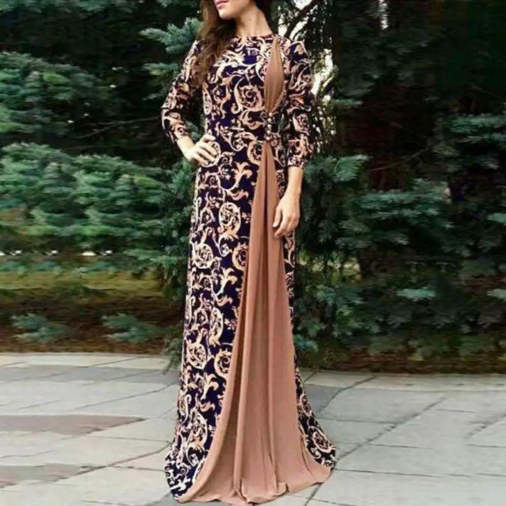 

Dress Vintage Women Plus Size 3/4 Sleeve Female Autumn Evening Party Medieval Flower Dresses Floral Printing Maxi Gown