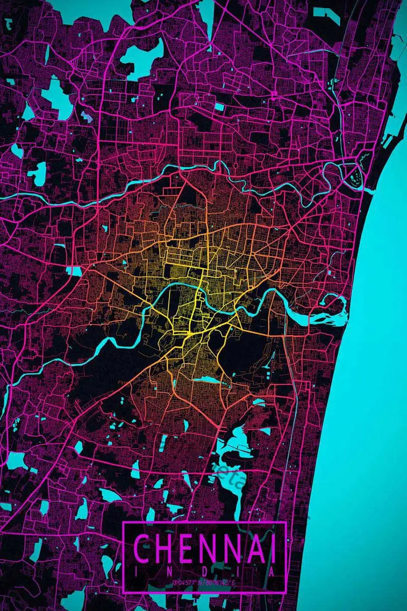 

Неоновая Ретро Карта города Ченнаи, винтажная металлическая вывеска, жестяные таблички, Настенный декор, неоновая вывеска для мужчин, пещер...