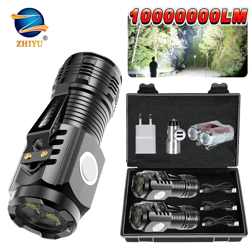 High Strong Power LED Flashlight Built-in Battery Type-C Rechargeable with Pen Clip Torch Outdoor Camping Emergency Lantern