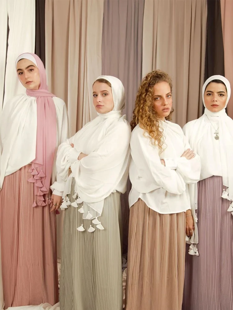 Designer Solid Color Bubble Chiffon Hijab Scarf Women Long Soft Wrap Scarf Shawl Scarves Femme Muslim Hijabs Heart Tassel Scarf