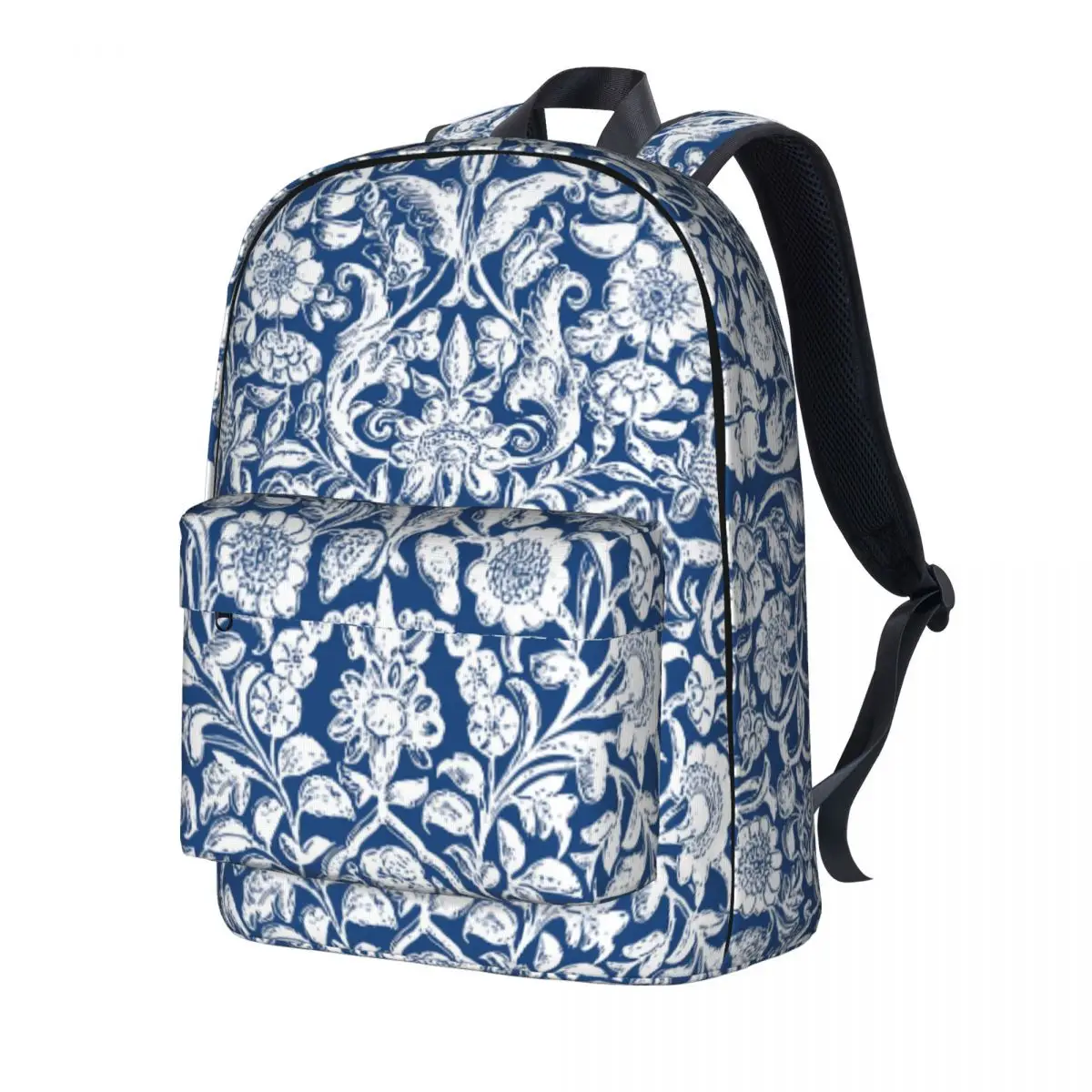 

Antique Floral Backpack Blue And White Travel Backpacks Women Men Leisure High School Bags Custom Print Rucksack