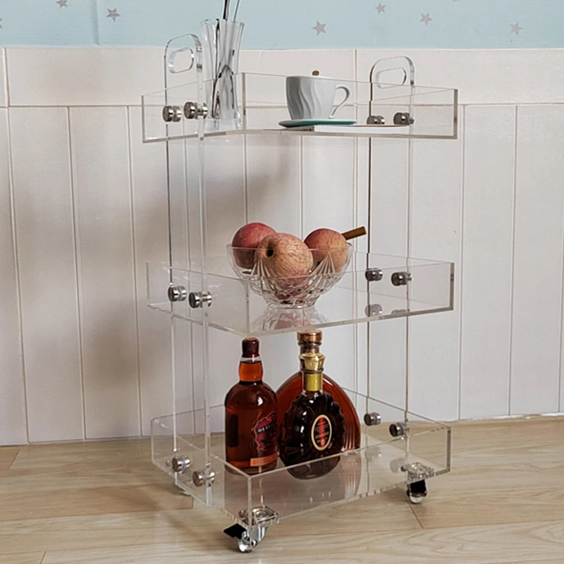 Акриловая трехуровневая Мобильная тележка тонкая для хранения переносной