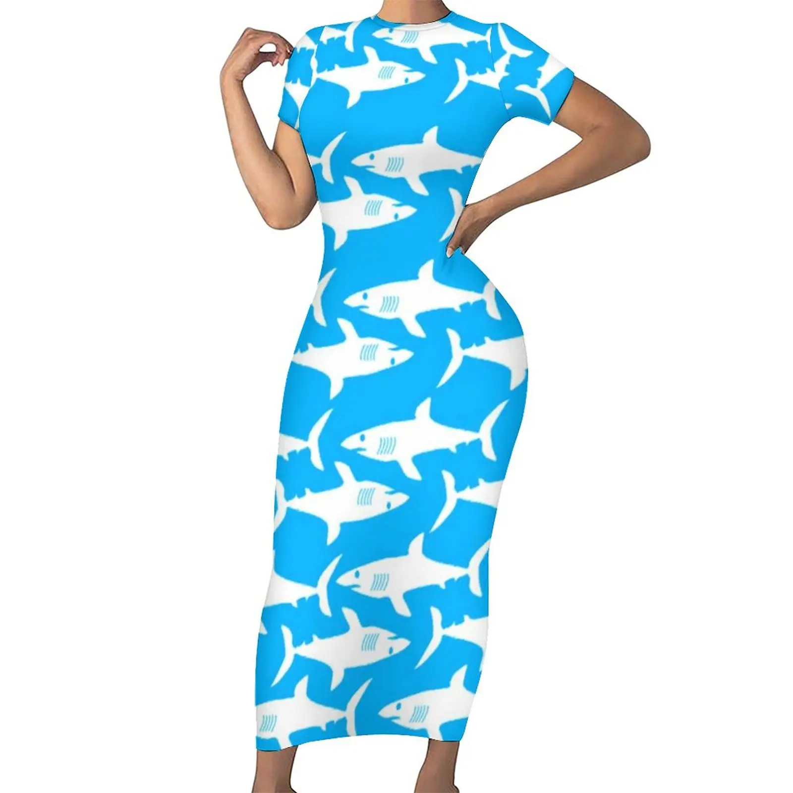 

Платье-макси с коротким рукавом и юбкой в виде акулы