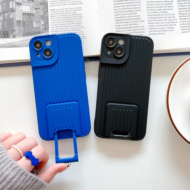 

13 Pro Case Luxury Stripes Liquid Silicone Kickstand Holder Cover for iPhone 13 12 Pro Max 7 8 Plus XR X XS Max Stand Cases