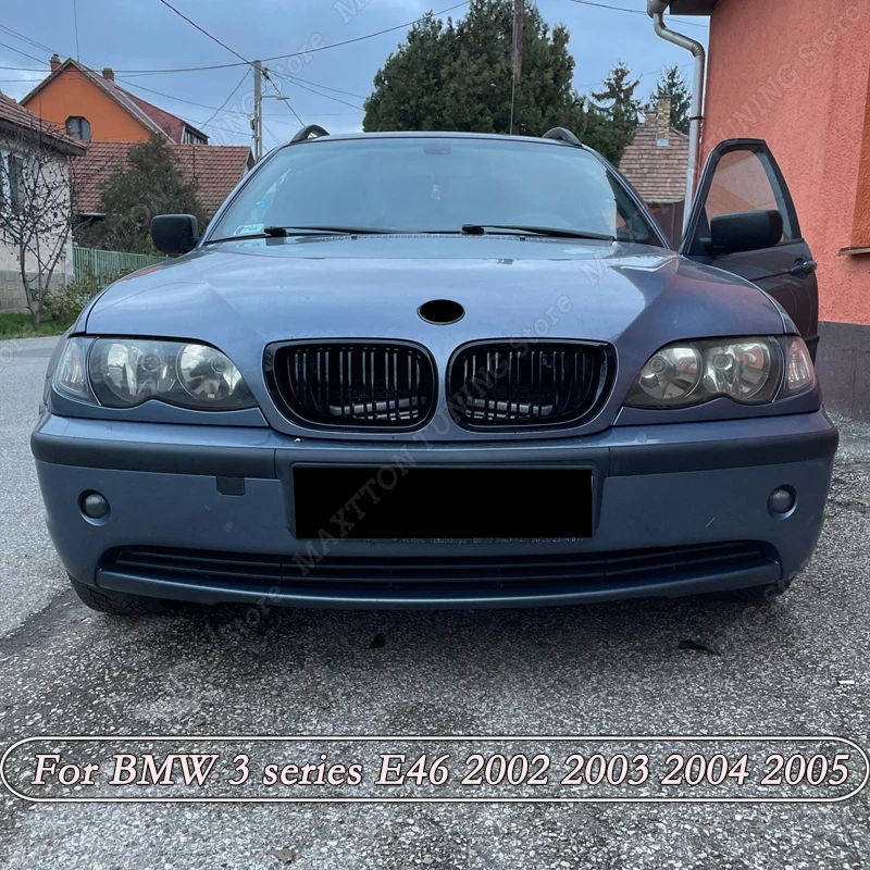

For BMW E46 4 Door 4D 3 Series 2002 2003 2004 2005 2Pcs Gloss Black Car Front Kidney Double Slat Grill Auto Grille Bumper Tuning