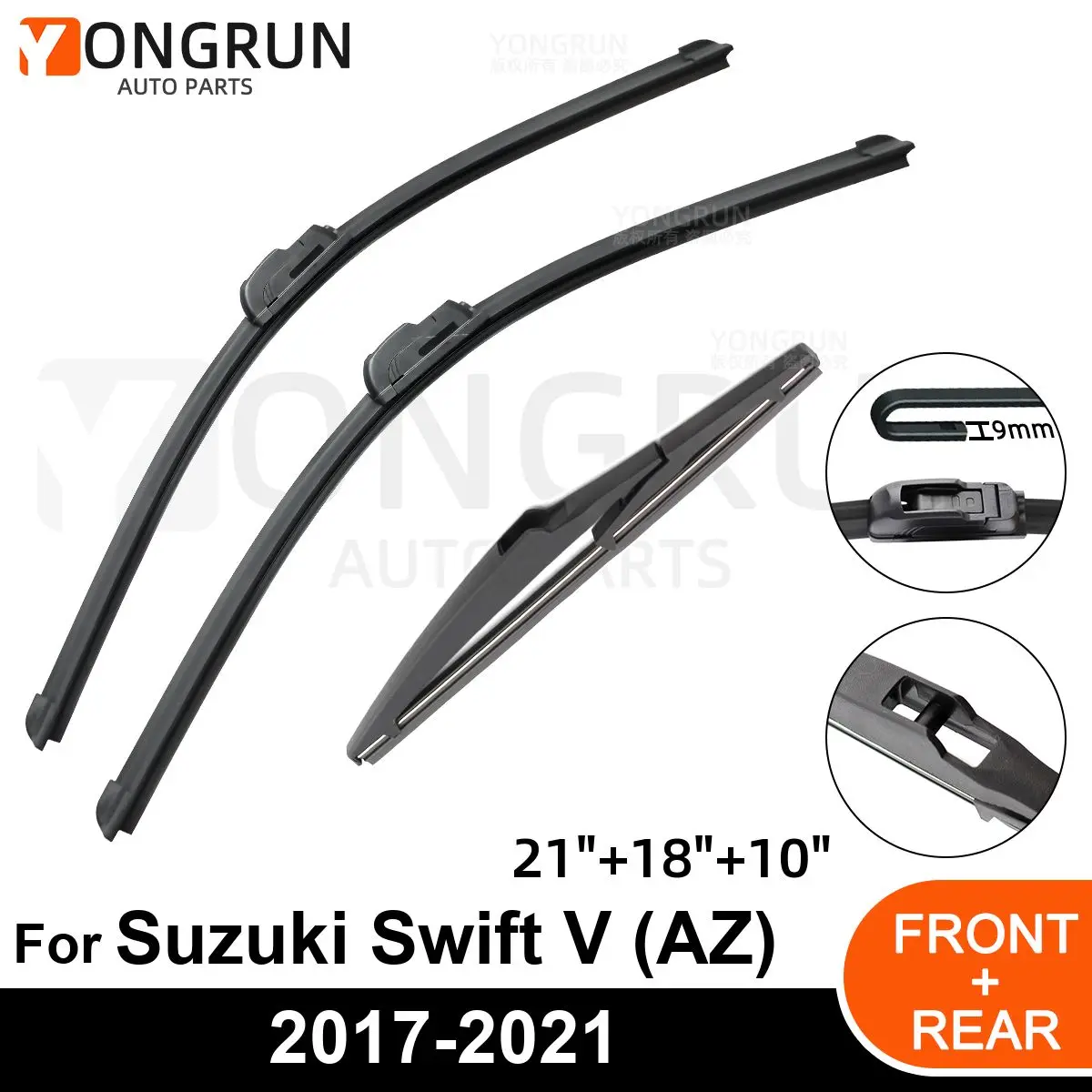

Car Windshield Windscreen Front Rear Wiper Blade Rubber Accessories For Suzuki Swift V (AZ) 21"18"10" 2017 - 2018 2019 2020 2021
