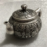antique collection pure copper silver plated longevity wine pot teapot home craft ornament