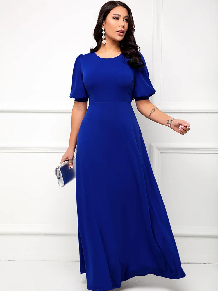 

2023 Summer Dresses for Women Solid Round Neck Lantern Sleeve Dress Vestidos De Mujer Casual Elegant Maxi Robe Female
